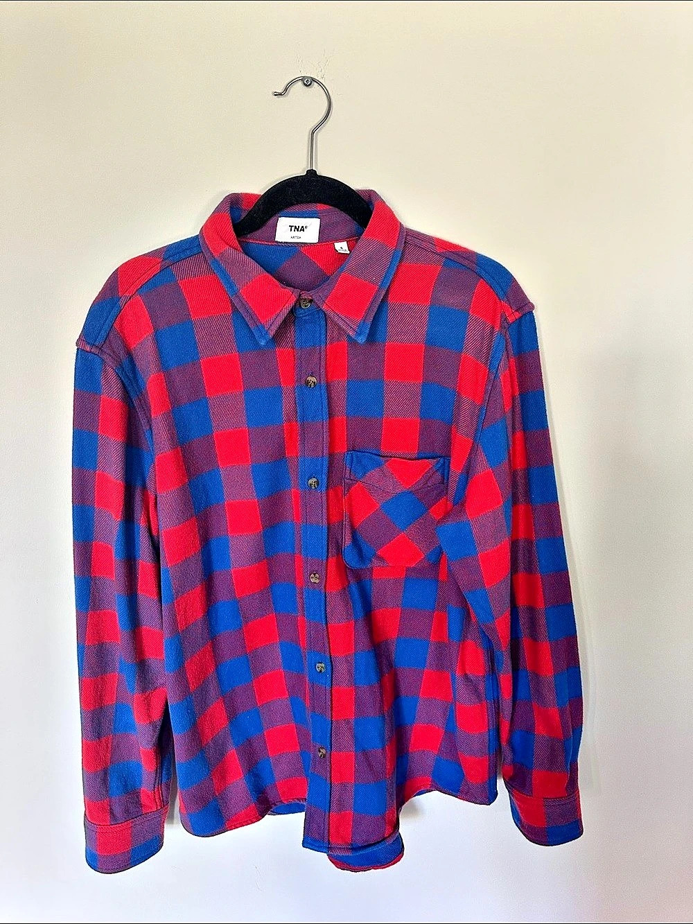 TNA Plaid Button Down in Red & Blue Small